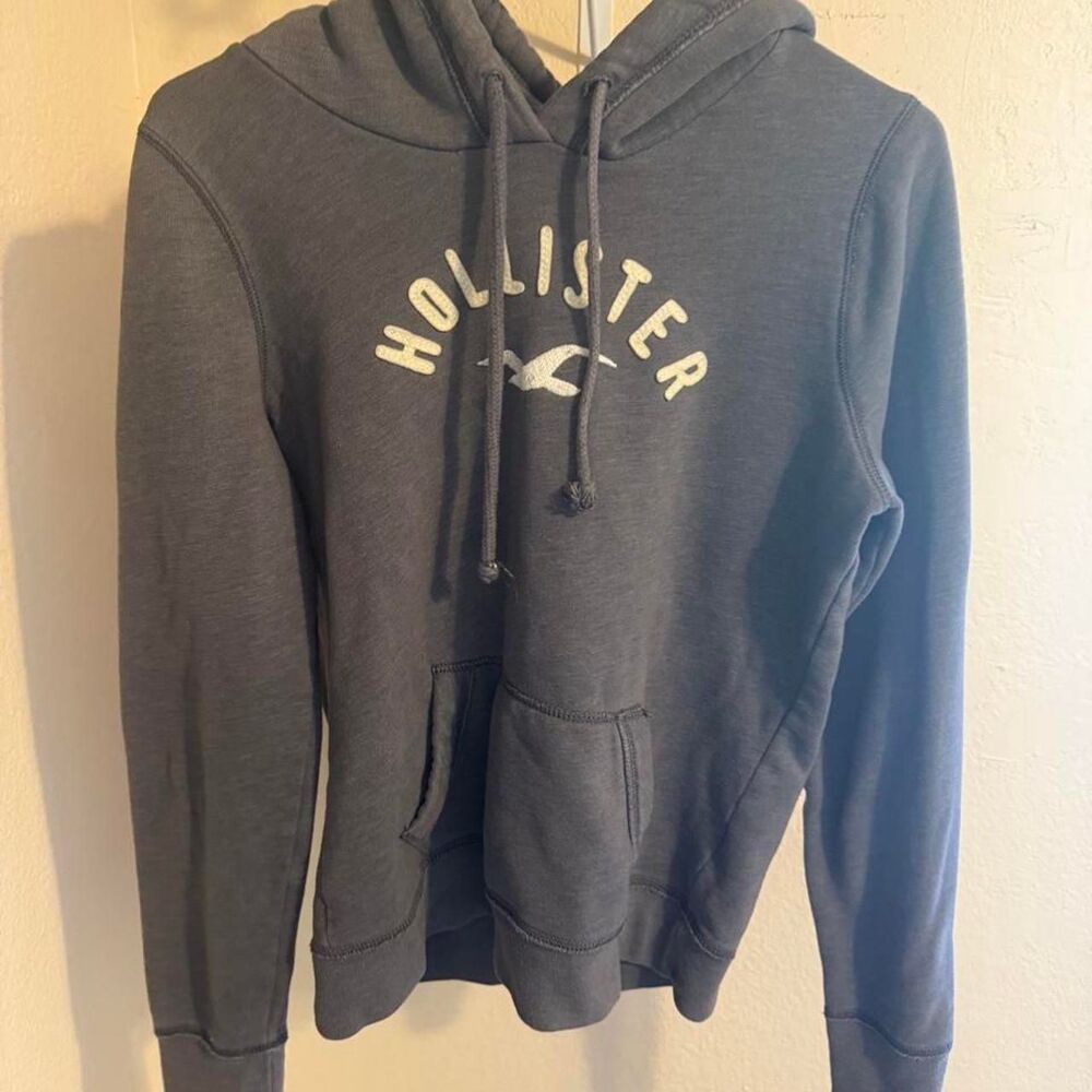 Hollister-co Women's Grey and Navy Sweatshirt